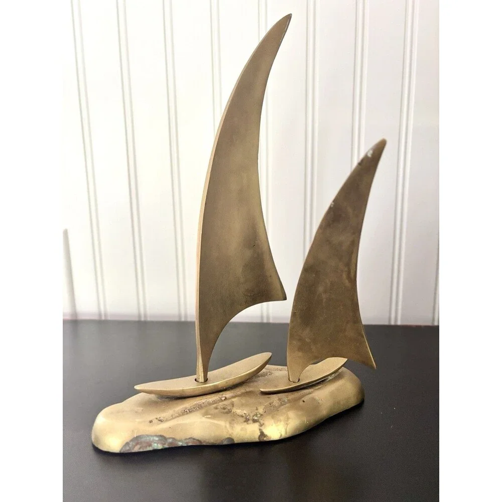 Vintage Brass Sailboat Sculpture Mid Century Modern MCM Nautical Decor Coastal